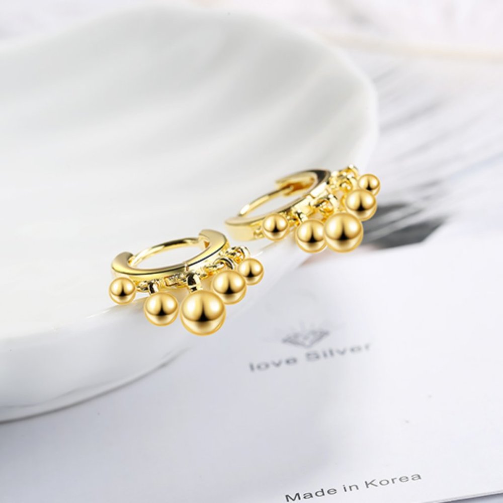 NEW 925 Sterling Silver Bead Hoop Earrings - Picture 6 of 8